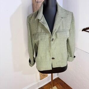 Allison & Martin Blouse Womens Large Green Button Front Utility Top Short Sleeve